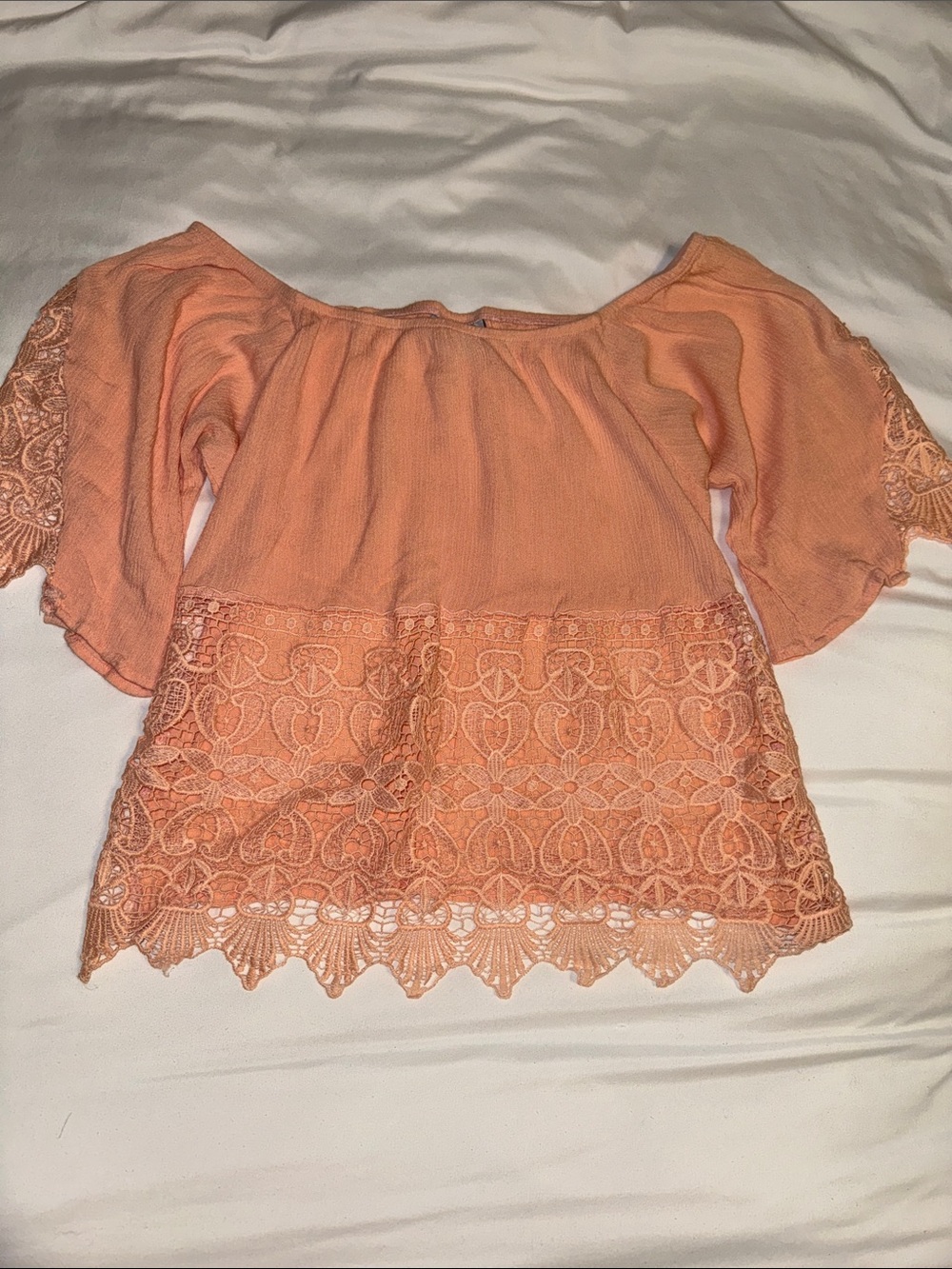 Peach Crochet Hem Off-Shoulder Women's Top